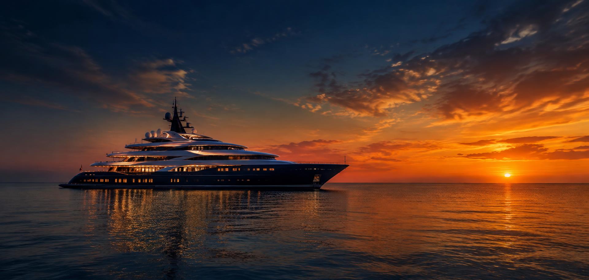 Luxury yacht at sunset on calm water